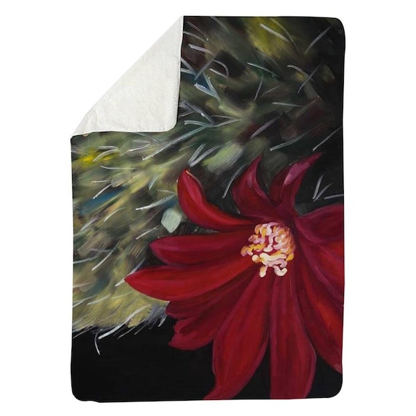 Begin Home Decor 60 x 80 in. Echinopsis Red Cactus Flower-Sherpa Fleece Blanket - 5545-6080-FL320