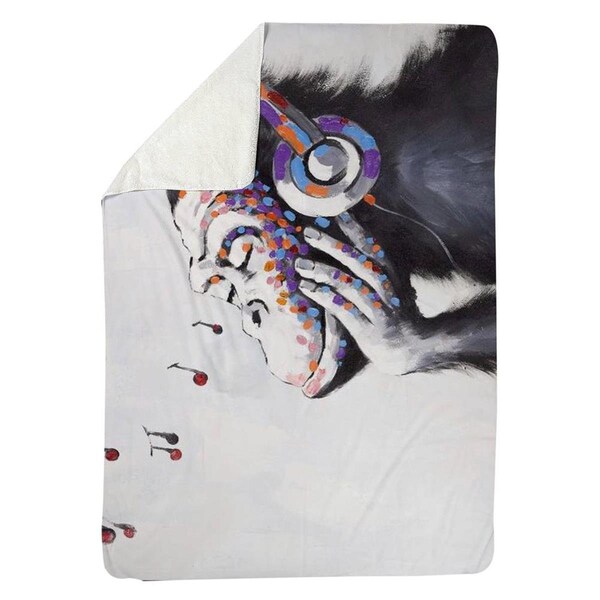 Kd Cuna 60 x 80 in. Monkey Listening Music-Sherpa Fleece Blanket - KD2790018