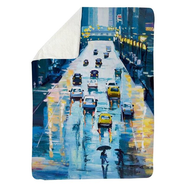 Kd Cuna 60 x 80 in. Rainy Streets of New York-Sherpa Fleece Blanket - KD2789824
