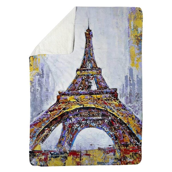 Begin Home Decor 60 x 80 in. Abstract Paint Splash Eiffel Tower-Sherpa Fleece Blanket - 5545-6080-CI46