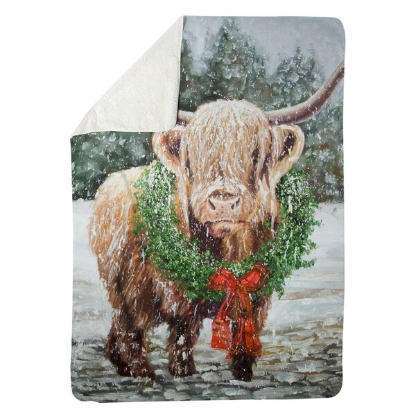 Begin Home Decor 60 x 80 in. Highland Christmas Cow-Sherpa Fleece Blanket - 5545-6080-HO23