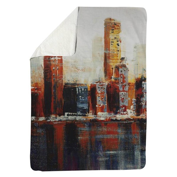 Begin Home Decor 60 x 80 in. Abstract Red Cityscape-Sherpa Fleece Blanket - 5545-6080-CI26