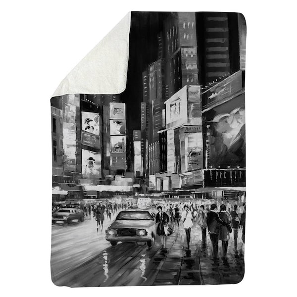 Begin Home Decor 60 x 80 in. Times Square Monochrome-Sherpa Fleece Blanket - 5545-6080-CI183-1