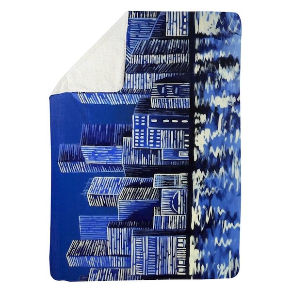 Begin Home Decor 60 x 80 in. Blue Skyline-Sherpa Fleece Blanket - 5545-6080-CI328