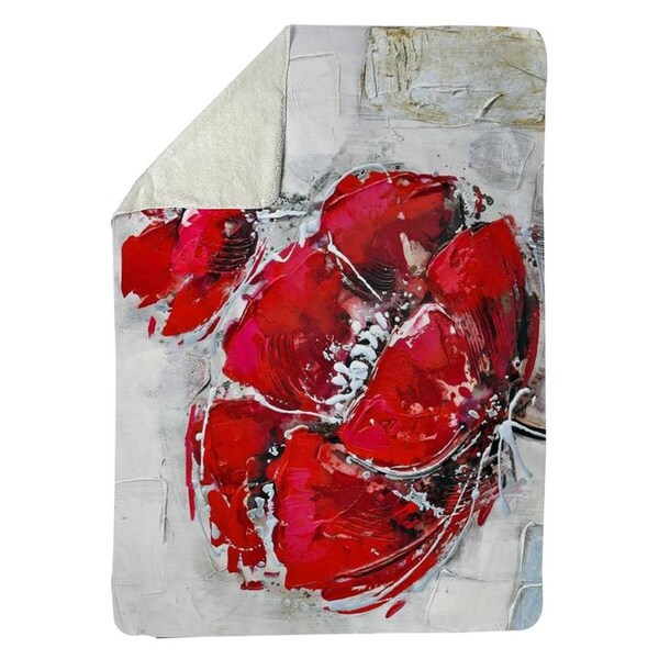 Kd Cuna 60 x 80 in. Abstract & Texturized Red Flowers-Sherpa Fleece Blanket - KD2789837