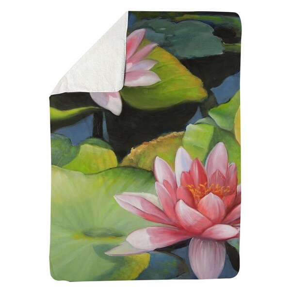 Kd Cuna 60 x 80 in. Water Lilies & Lotus Flowers-Sherpa Fleece Blanket - KD2789916