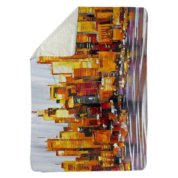 Begin Home Decor 60 x 80 in. Orange Buildings-Sherpa Fleece Blanket - 5545-6080-CI43