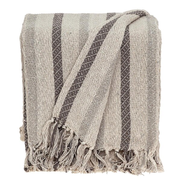 Homeroots Beige & Taupe Woven Handloom Throw Blanket with Tassels - 476213