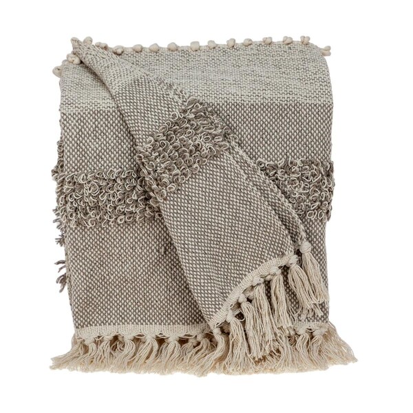 Homeroots 52 x 67 in. Parkland Collection Neil Eclectic Woven Handloom Throw, Beige - 478517