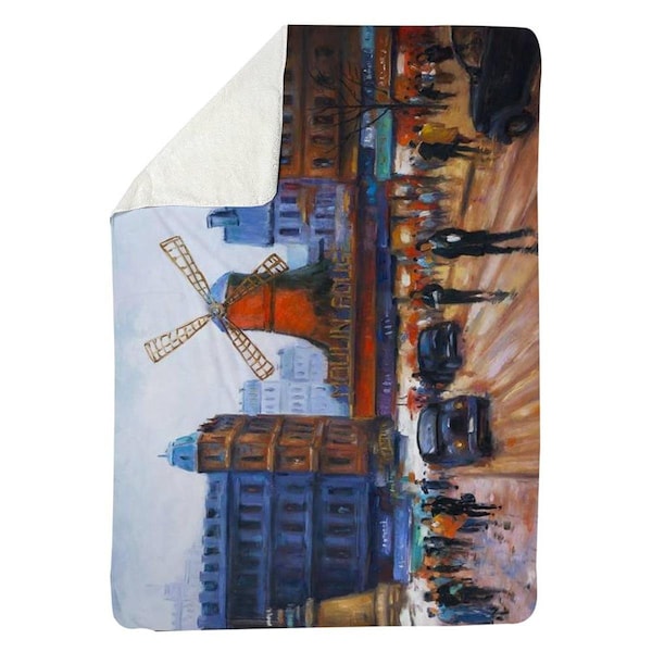 Begin Home Decor 60 x 80 in. Street Scene to Moulin Rouge-Sherpa Fleece Blanket - 5545-6080-CI193