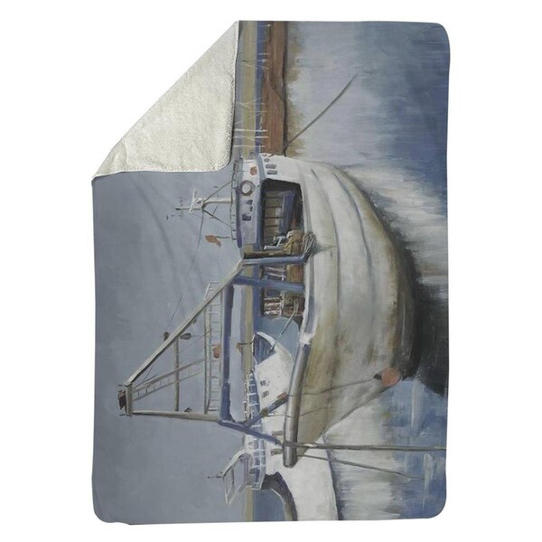 Kd Cuna 60 x 80 in. Blue Fishing Boat-Sherpa Fleece Blanket - KD3333378