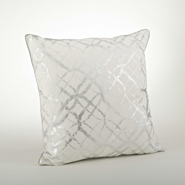 Rlm Distribution SARO  20 in. Square Embroidered &amp; Foil Print Cotton Throw Pillow - Silver - HO2657452