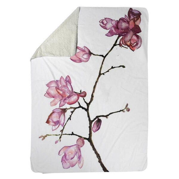 Begin Home Decor 60 x 80 in. Branch of Cherry Blossoms-Sherpa Fleece Blanket - 5545-6080-FL312