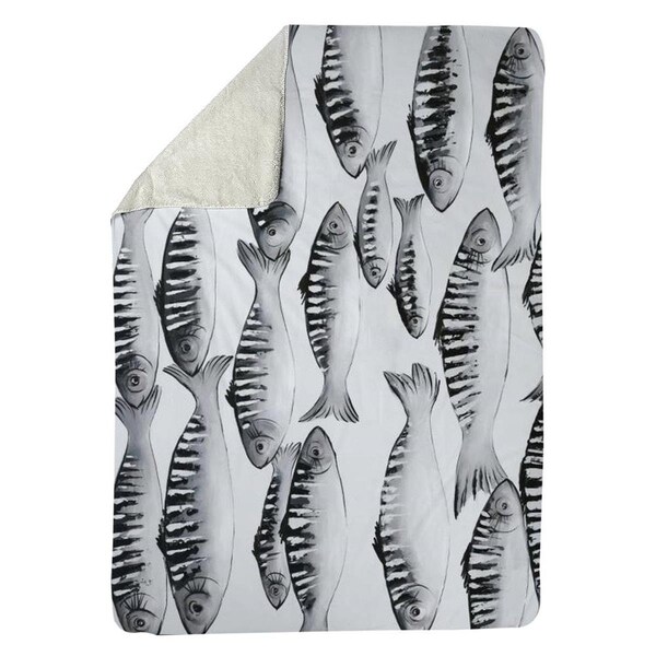 Begin Home Decor 60 x 80 in. Grey Shoal of Fish-Sherpa Fleece Blanket - 5545-6080-AN434