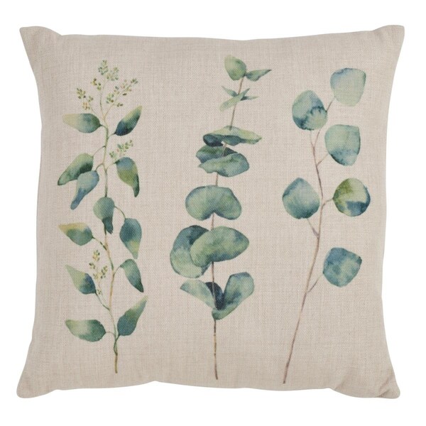Rlm Distribution SARO  18 in. Square Eucalyptus Print Throw Pillow - Natural - HO2657359