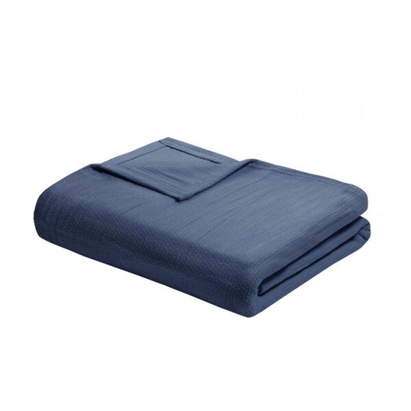 Madison Park Freshspun Basketweave Cotton Blanket, Navy - Twin - BL51N-0857