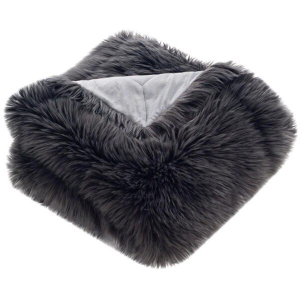 Safavieh Shadow Fox Faux Synthetic Fur Throw- Dark Grey - 50 x 1.5 x 60 in. - THR707A-5060