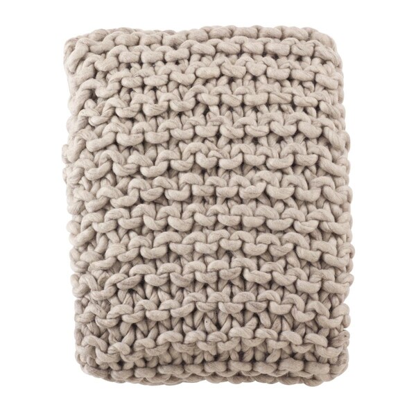 Rlm Distribution SARO  Chunky Cable Knit Premium 100 Percent Wool Throw Blanket  Fog - HO2657887