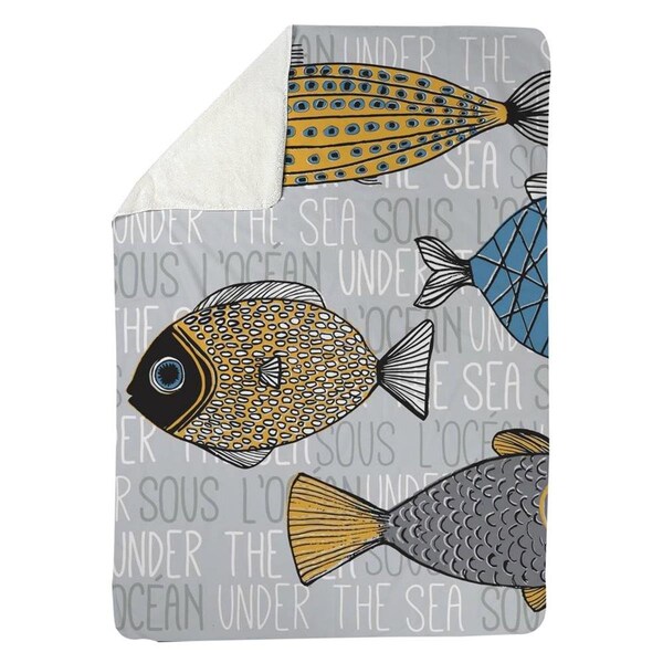 Kd Cuna 60 x 80 in. Fishes Illustration-Sherpa Fleece Blanket - KD3333384