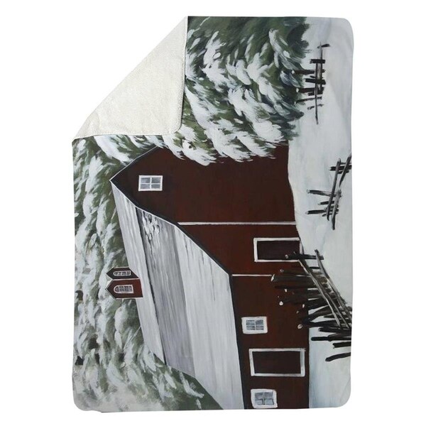 Kd Cuna 60 x 80 in. Red Barn In Snow-Sherpa Fleece Blanket - KD3334988