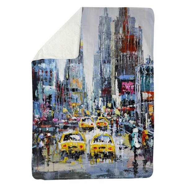 Begin Home Decor 60 x 80 in. Urban Scene with Yellow Taxis-Sherpa Fleece Blanket - 5545-6080-CI31