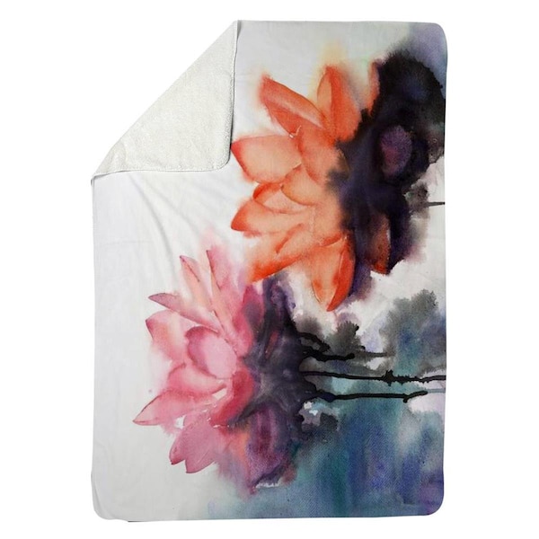 Begin Home Decor 60 x 80 in. Watercolor Lotus Flowers-Sherpa Fleece Blanket - 5545-6080-FL318