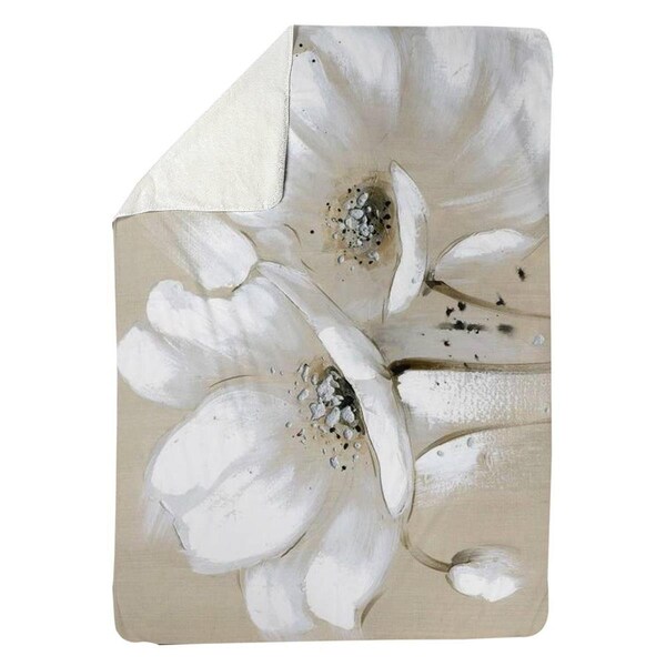 Begin Home Decor 60 x 80 in. White Abstract Wild Flowers-Sherpa Fleece Blanket - 5545-6080-FL26