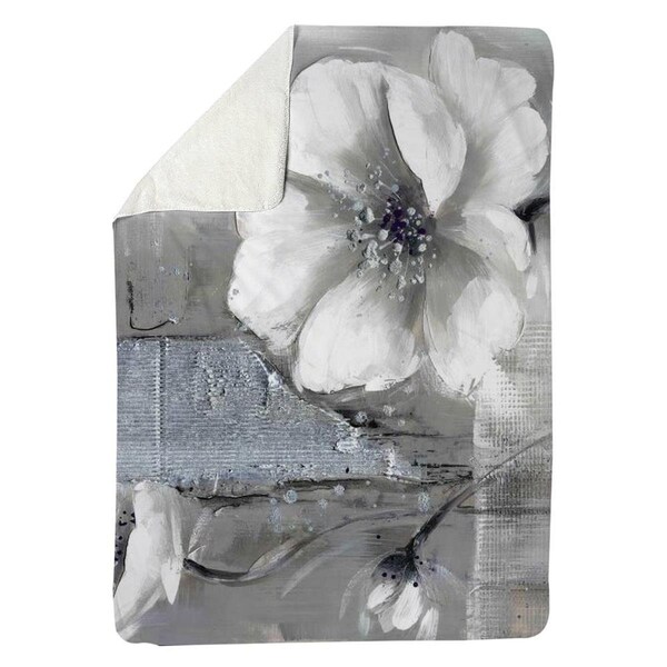 Kd Cuna 60 x 80 in. Monochrome & Silver Flowers-Sherpa Fleece Blanket - KD2789781
