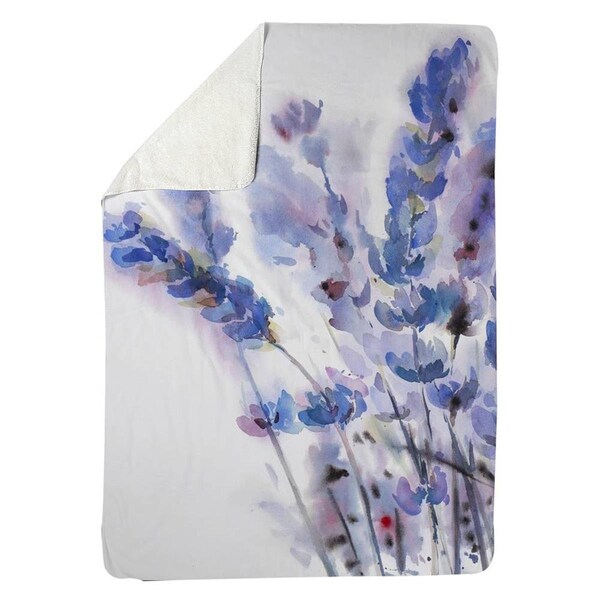 Begin Home Decor 60 x 80 in. Watercolor Lavender Flowers-Sherpa Fleece Blanket - 5545-6080-FL230