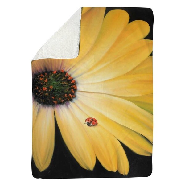 Begin Home Decor 60 x 80 in. Yellow Daisy & Ladybug-Sherpa Fleece Blanket - 5545-6080-FL176