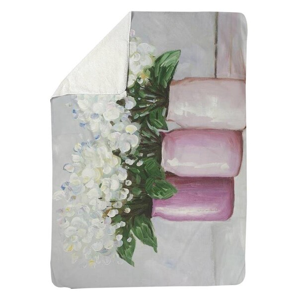 Begin Home Decor 60 x 80 in. Hydrangea Flowers In Pink Vases-Sherpa Fleece Blanket - 5545-6080-FL116