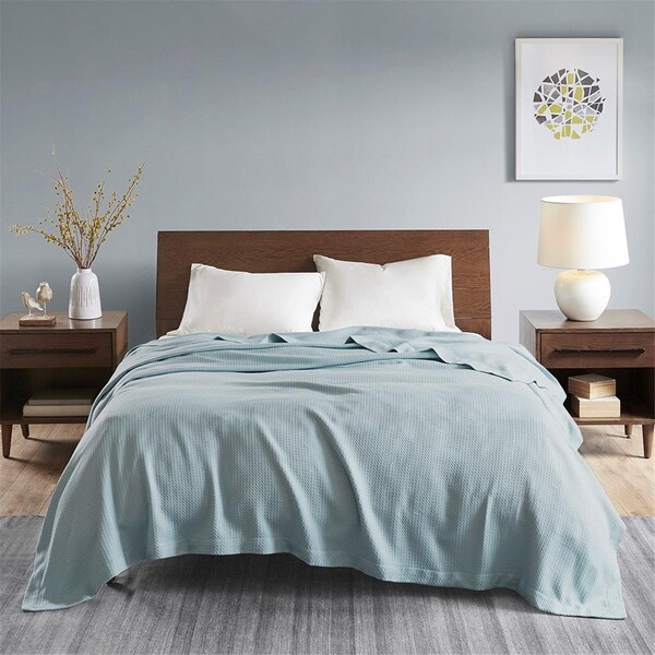 Madison Park 100 Percent Egyptian Cotton Solid Blanket, Light Blue - Twin Size - MP51N-6187