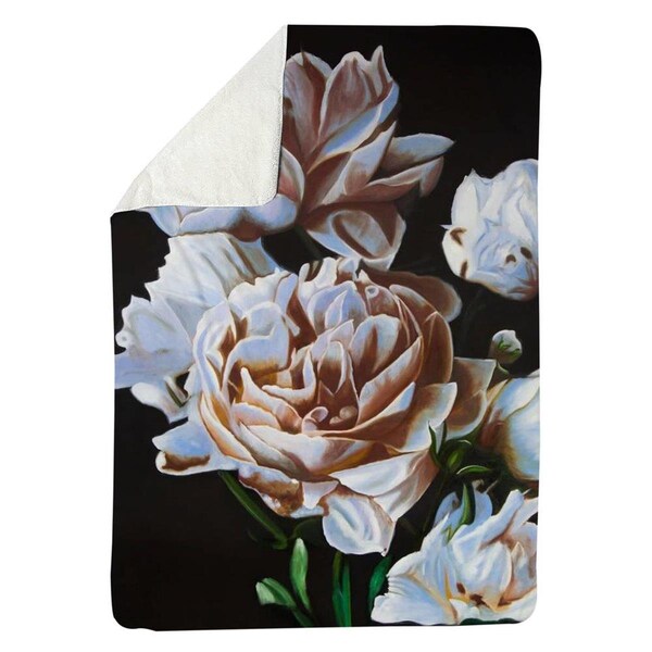 Begin Home Decor 60 x 80 in. Peonies-Sherpa Fleece Blanket - 5545-6080-FL355