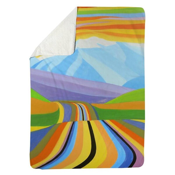 Begin Home Decor 60 x 80 in. Mountain Road Multicolored-Sherpa Fleece Blanket - 5545-6080-LA89