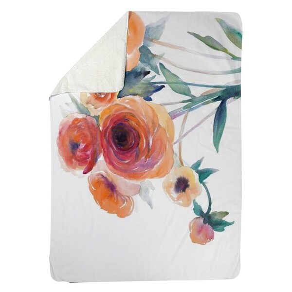 Begin Home Decor 60 x 80 in. Watercolor Flowers-Sherpa Fleece Blanket - 5545-6080-FL157