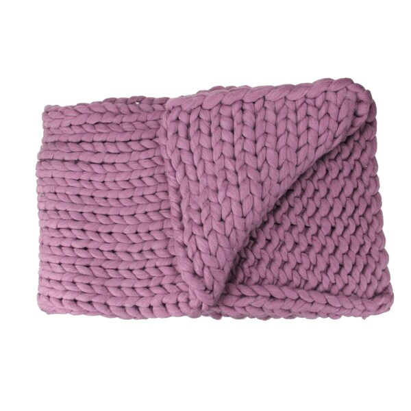 Back2Basics 60 x 50 in. Dark Purple Cable Knit Plush Throw Blanket - BA1777031