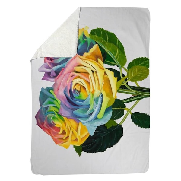 Kd Cuna 60 x 80 in. Bouquet of Rainbow Roses-Sherpa Fleece Blanket - KD2786872