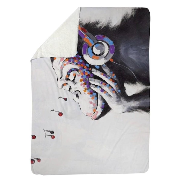 Begin Home Decor 60 x 80 in. Monkey Listening Music-Sherpa Fleece Blanket - 5545-6080-AN96