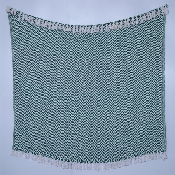 Homeroots Woven Cotton Chevron Herringbone Throw, Green - 486159