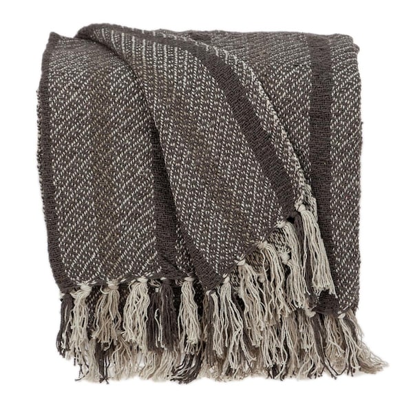 Homeroots Brown & Taupe Striped Woven Handloom Throw - 476216