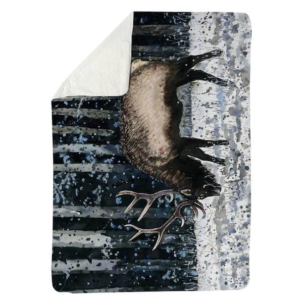 Begin Home Decor 60 x 80 in. Caribou in the Winter Forest-Sherpa Fleece Blanket - 5545-6080-AN489
