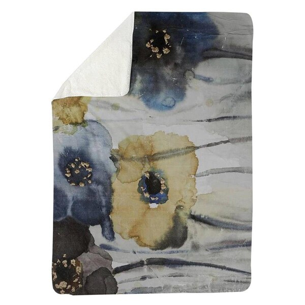 Kd Cuna 60 x 80 in. Grey, Blue & Yellow Flowers-Sherpa Fleece Blanket - KD2789788