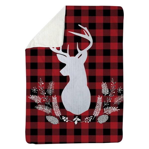 Begin Home Decor 60 x 80 in. Deer Plaid-Sherpa Fleece Blanket - 5545-6080-HO2