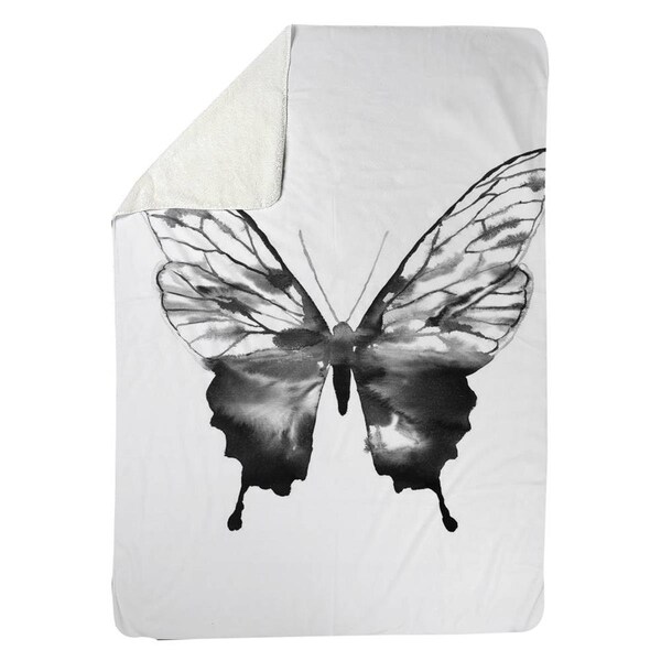 Begin Home Decor 60 x 80 in. Black Butterfly Sketch-Sherpa Fleece Blanket - 5545-6080-AN467