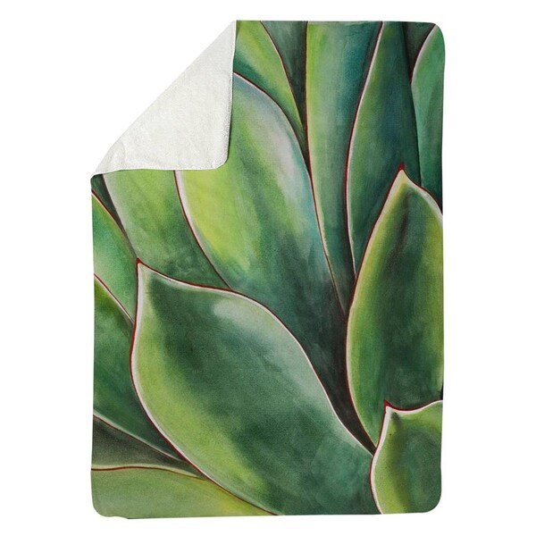 Begin Home Decor 60 x 80 in. Watercolor Agave Plant-Sherpa Fleece Blanket - 5545-6080-FL137