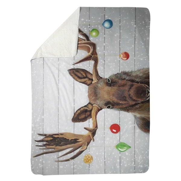 Kd Cuna 60 x 80 in. Moose Has Christmas Balls-Sherpa Fleece Blanket - KD2786059