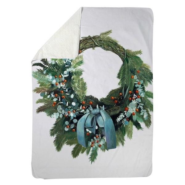 Begin Home Decor 60 x 80 in. Christmas Wreath-Sherpa Fleece Blanket - 5545-6080-HO21