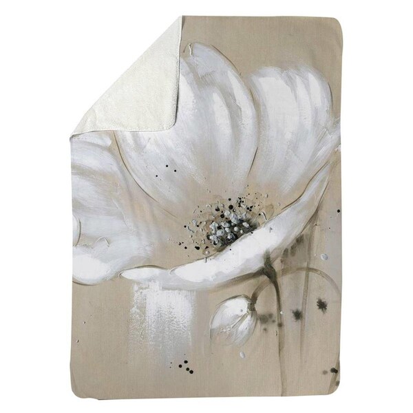 Kd Cuna 60 x 80 in. White Abstract Wild Flower-Sherpa Fleece Blanket - KD2786718