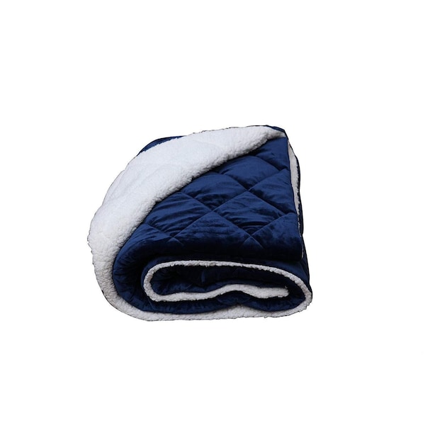Homeroots 1 x 60 x 80 in. Luxry Cozy Soft Square Quilted Throw Blanket & Back Fleece Navy Blue - 303545