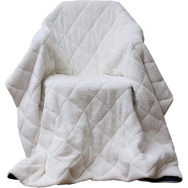 Homeroots 1 x 60 x 80 in. Luxry Cozy Soft Square Quilted Throw Blanket & Back Fleece Navy Blue - 303545
